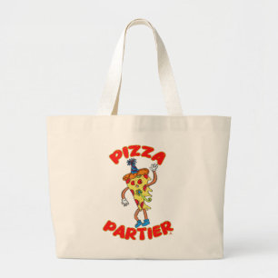 Pizza Partier Funny Cartoon Slice Logo Fun Grote Tote Bag