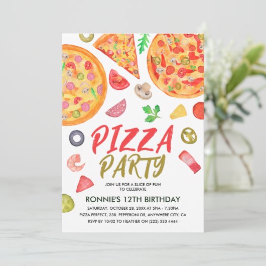 Pizza Partij Italiaanse vlinder Birthday Kaart (Staand voorkant)