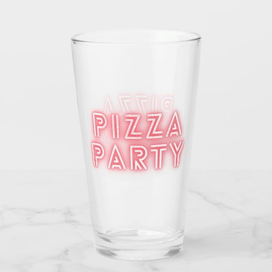 Pizza Partij Neon Effect Roze Tekst Glas (Achterkant)