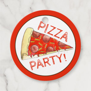 PIZZA PARTIJ! Pepperoni Cheese Pie Slice Pizzeria Bedankjes Labels