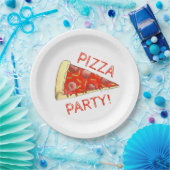 PIZZA PARTIJ! Pepperoni Cheese Pie Slice Pizzeria Papieren Bordje (Feest)