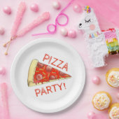 PIZZA PARTIJ! Pepperoni Cheese Pie Slice Pizzeria Papieren Bordje (Feest)
