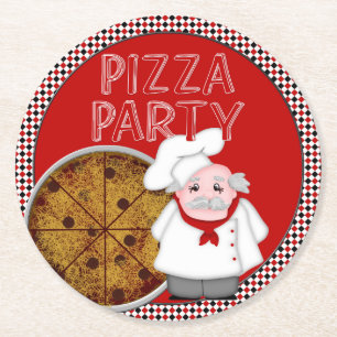 Pizza-partij, stijl 1-rood-Onderzetter set Ronde Kartonnen Onderzetter