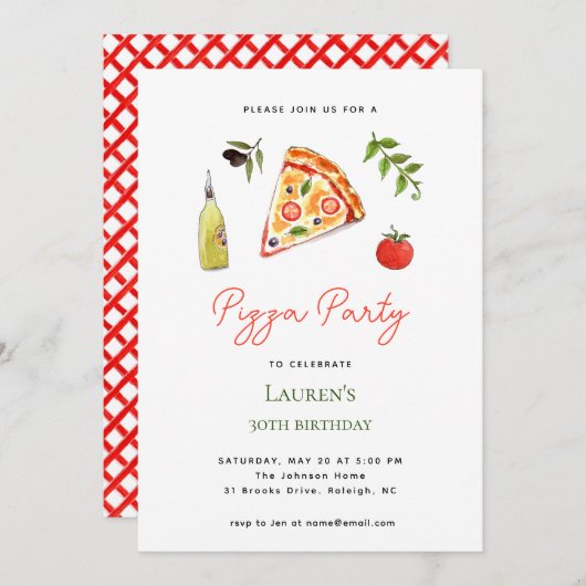 PIZZA PARTITY Birthday-uitnodiging Aankondiging (Voorkant / Achterkant)