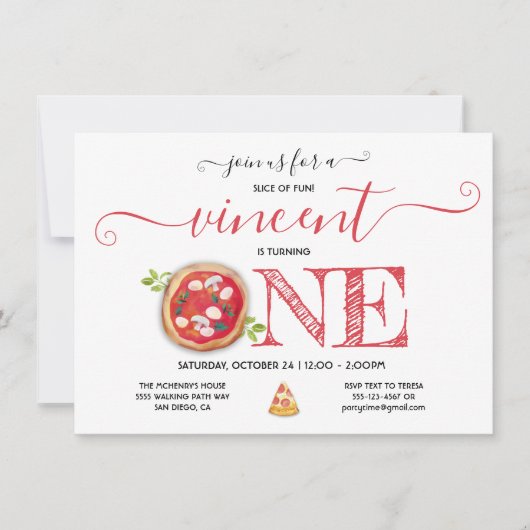 Pizza Party 1st Birthday Modern Kaart (Voorkant)