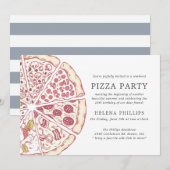 Pizza Party 25th Birthday | Gestreepte uitnodiging (Voorkant / Achterkant)
