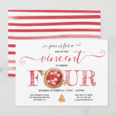 Pizza Party 4th Birthday Modern Invitation Kaart (Voorkant / Achterkant)