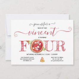Pizza Party 4th Birthday Modern Invitation Kaart