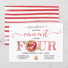Pizza Party 4th Birthday Modern Invitation Kaart