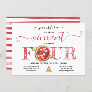 Pizza Party 4th Birthday Modern Invitation Kaart