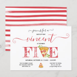 Pizza Party 5th Birthday Modern Invitation Kaart