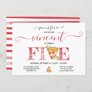 Pizza Party 5th Birthday Modern Invitation Kaart