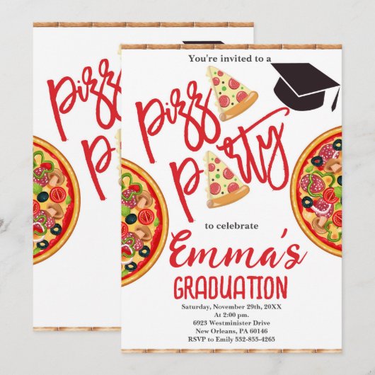 Pizza Party Afstuderen Kaart (Voorkant / Achterkant)