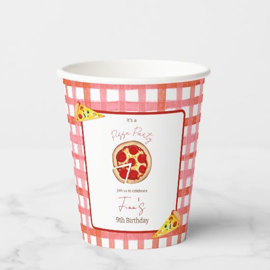Pizza Party Any Age Birthday Paper cup Papieren Bekers (Voorkant)