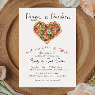 Pizza Party Baby shower Hart Waterverf Eenvoudig Kaart