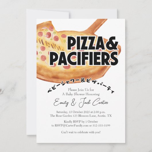 Pizza Party Baby shower Pepparoni Waterverf Retro Kaart (Voorkant)