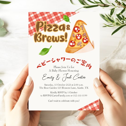 Pizza Party Baby shower Schattige Slice Red Gingha Kaart