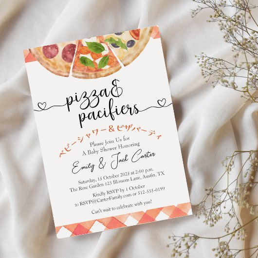 Pizza Party Baby shower Waterverf Red Gingham Kaart