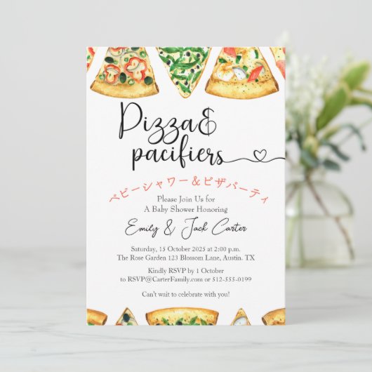 Pizza Party Baby shower Whimsical Slice Casual Kaart (Staand voorkant)