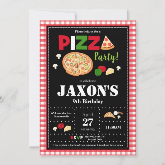 Pizza Party Birthday Invitation Boys Kaart (Voorkant)