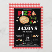Pizza Party Birthday Invitation Boys Kaart (Voorkant / Achterkant)