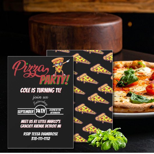 Pizza Party Birthday Invitation | Fun Slice Theme  Kaart