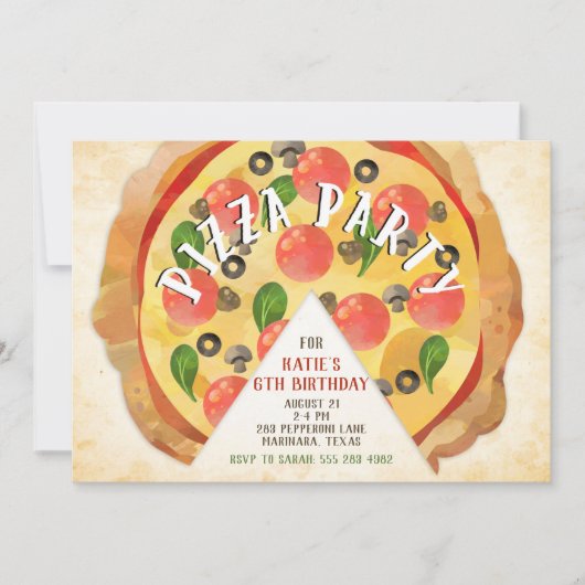 Pizza Party Birthday Invitation Kaart (Voorkant)