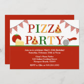 Pizza Party Birthday Invitation Kaart (Voorkant / Achterkant)