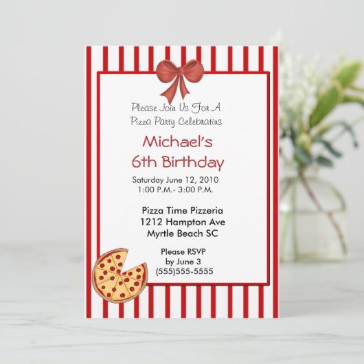 Pizza Party Birthday Invitation Kaart (Staand voorkant)