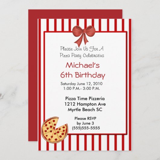 Pizza Party Birthday Invitation Kaart (Voorkant / Achterkant)