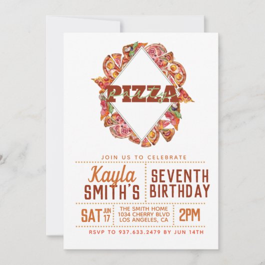 Pizza Party Birthday Invitation Kaart (Voorkant)