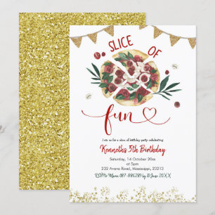 Pizza Party Birthday Invitation Kaart