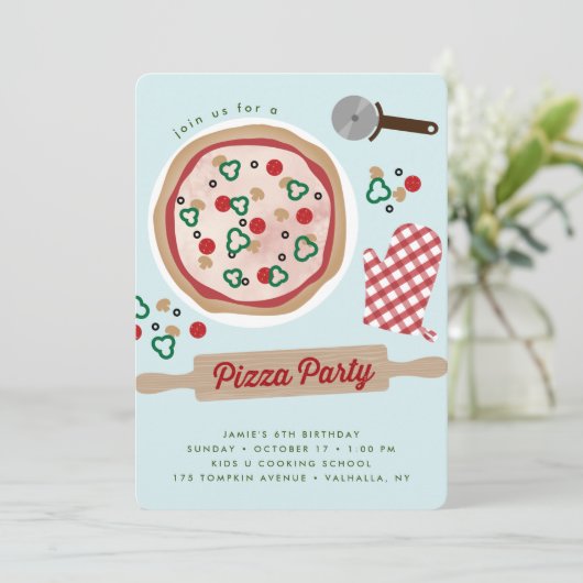 Pizza Party Birthday Invitation Kaart (Staand voorkant)
