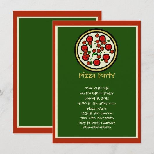Pizza Party Birthday Invitation Kaart (Voorkant / Achterkant)
