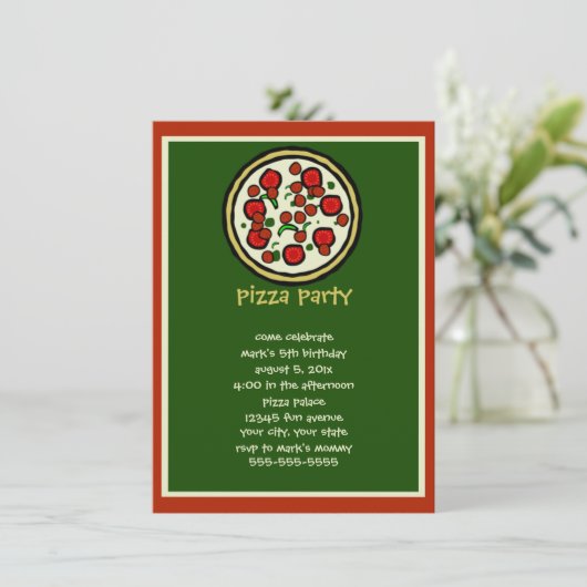 Pizza Party Birthday Invitation Kaart (Staand voorkant)