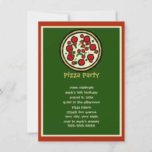 Pizza Party Birthday Invitation Kaart (Voorkant)