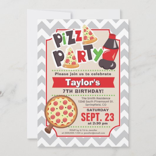 Pizza Party Birthday Invitation Kaart (Voorkant)