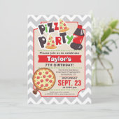 Pizza Party Birthday Invitation Kaart (Staand voorkant)