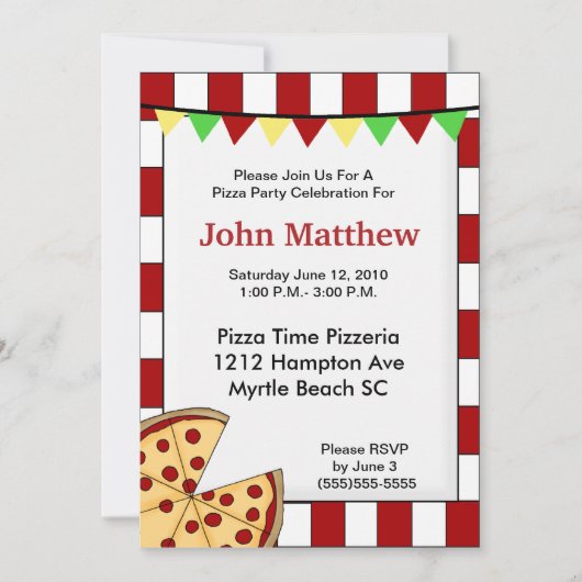 Pizza Party Birthday Invitation Kaart (Voorkant)