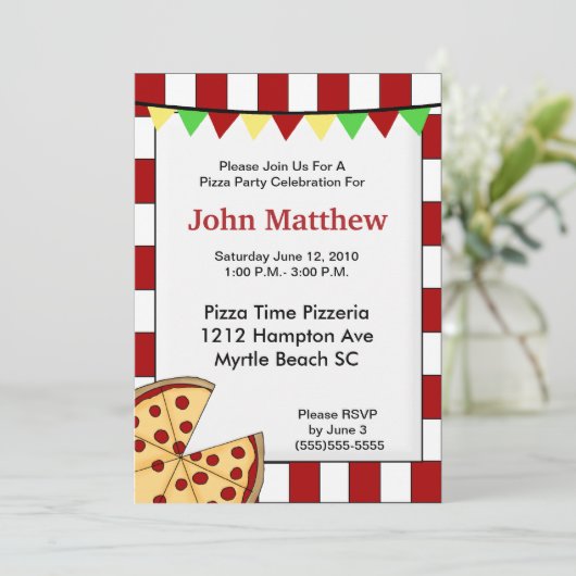 Pizza Party Birthday Invitation Kaart (Staand voorkant)