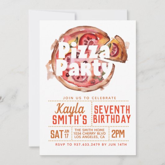 Pizza Party Birthday Invitation Kaart (Voorkant)