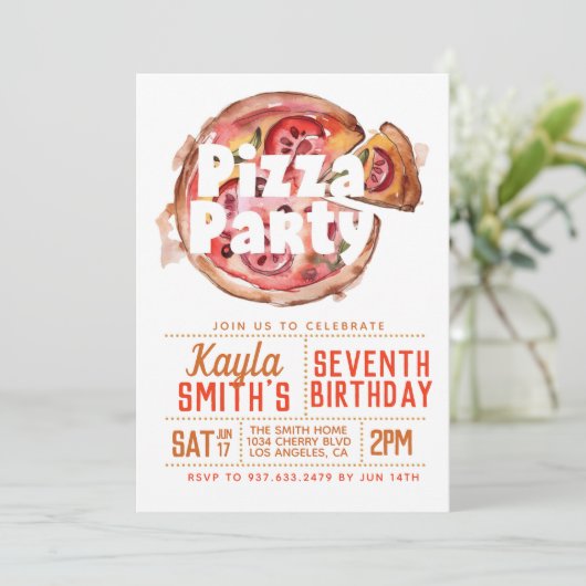 Pizza Party Birthday Invitation Kaart (Staand voorkant)
