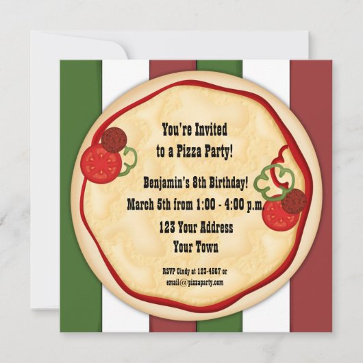 Pizza Party Birthday Invitation Kaart (Voorkant)
