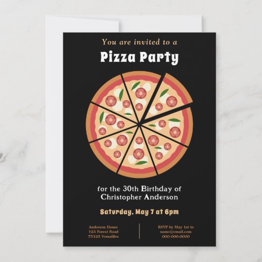Pizza Party Birthday Invitation Kaart (Voorkant)