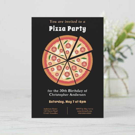 Pizza Party Birthday Invitation Kaart (Staand voorkant)