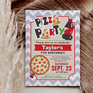 Pizza Party Birthday Invitation Kaart