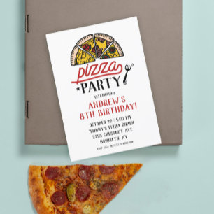 Pizza Party Birthday Invitation Kaart