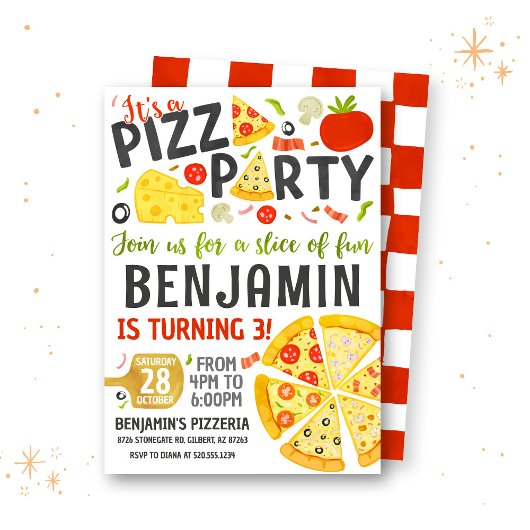 Pizza Party Birthday Invitation Kaart