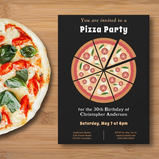 Pizza Party Birthday Invitation Kaart