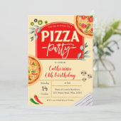 Pizza Party Birthday Invitation Kaart (Staand voorkant)